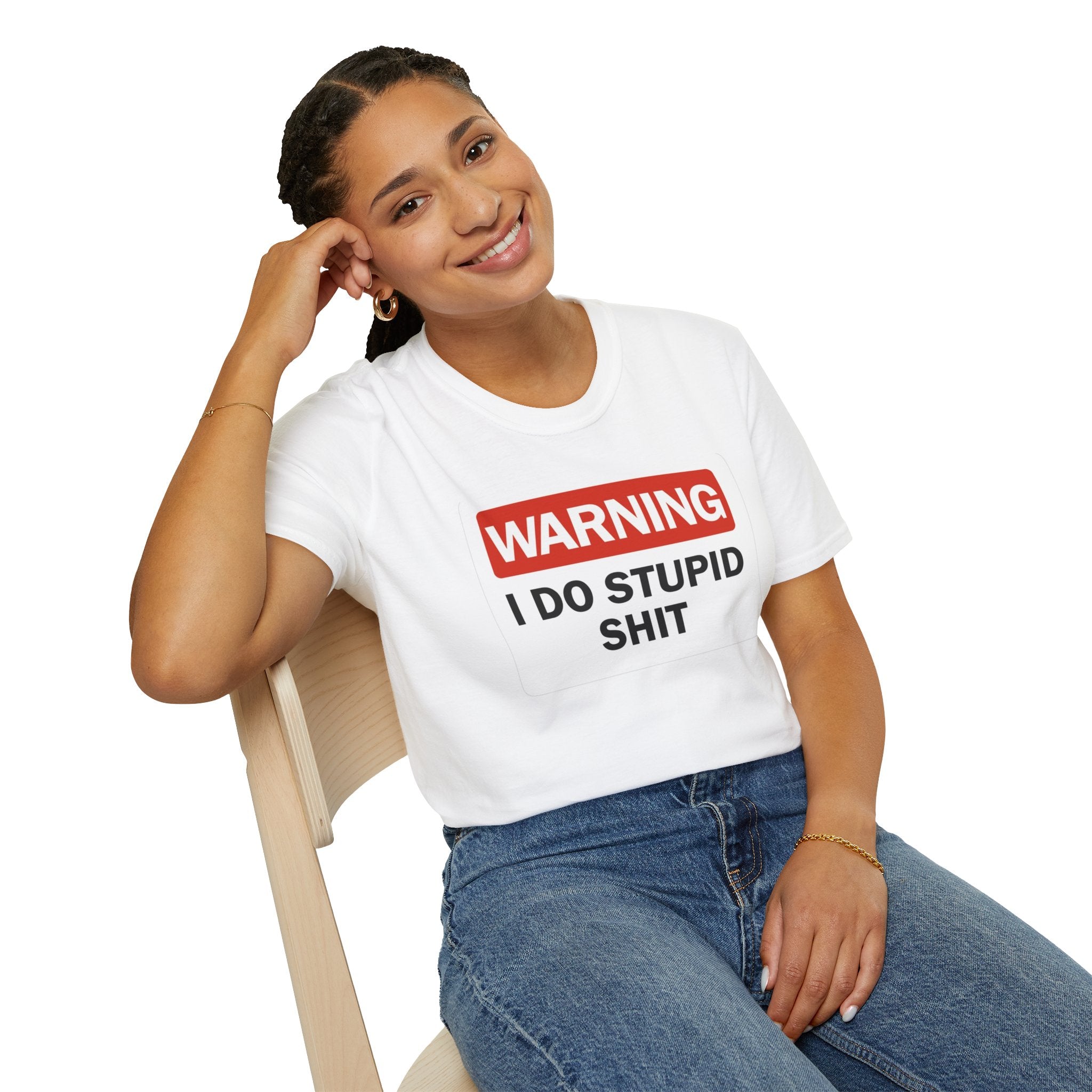 Hazardy "Warning: I Do Stupid Shit" Hazard Text Graphic Tee