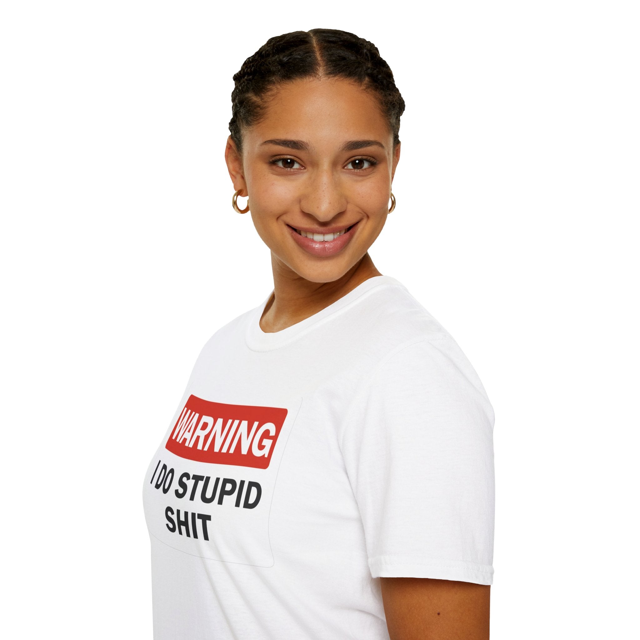 Hazardy "Warning: I Do Stupid Shit" Hazard Text Graphic Tee