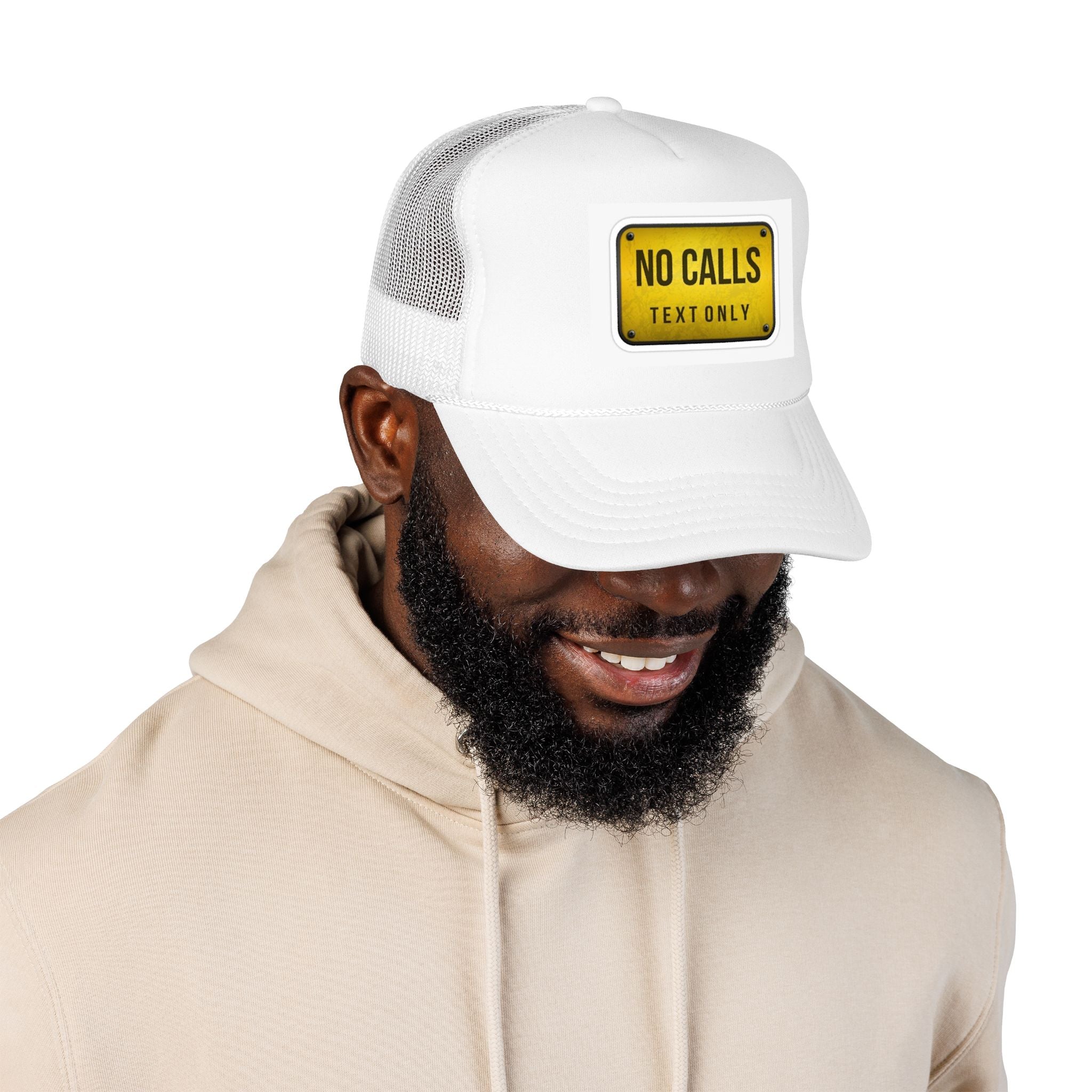 Hazardy "No Calls, Text Only" Trucker Hat — Black